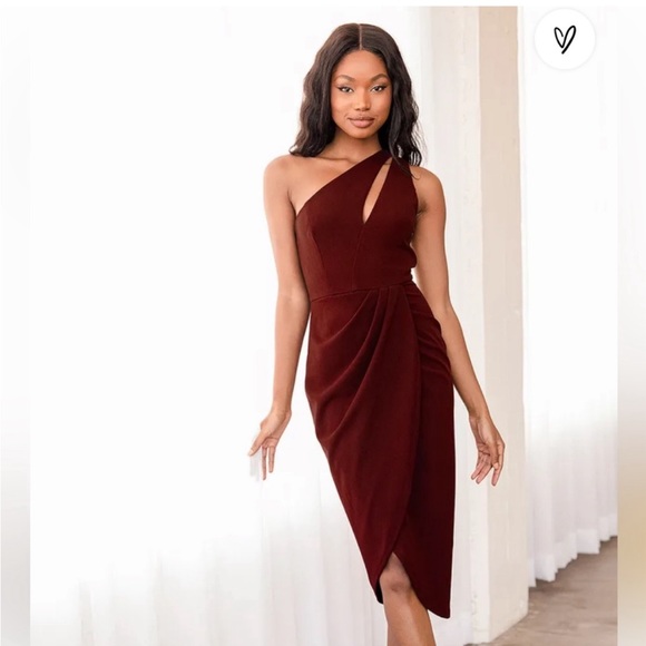 Lulus So Flirty Burgundy One-Shoulder Cutout Asymmetrical Dress - MEDIUM - Picture 1 of 7
